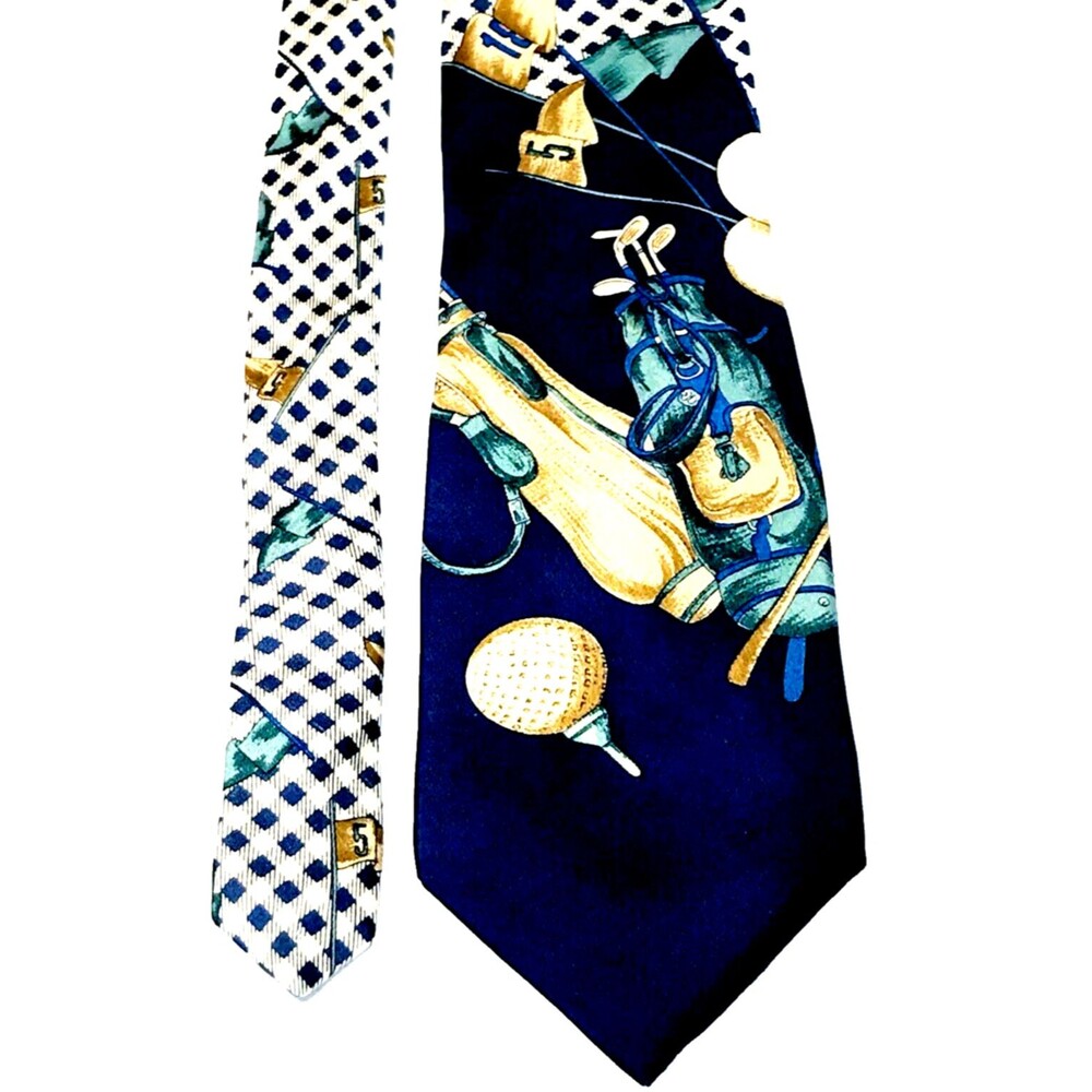 Jean Charles de Castelbajac Tie RARE Golf Bag Ball Silk Blue JC/DC Preppy Money